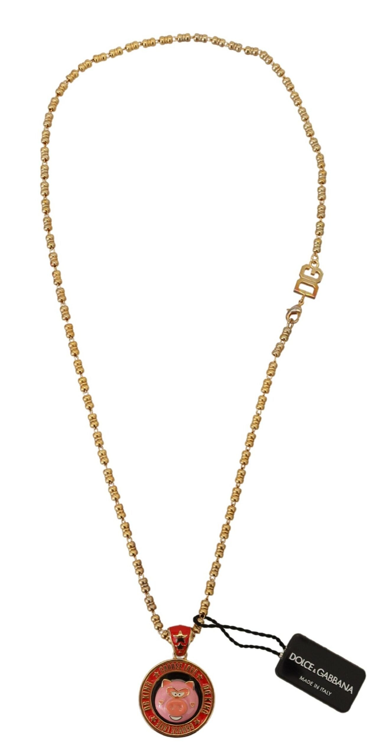 Dolce & Gabbana Elegant Gold Charm Chain Necklace, , Dolce & Gabbana 10% Enamel, Dolce & Gabbana, Gold, Material: 90% Real Brass, Necklaces - Women - Jewelry -   Murillo Merchandise