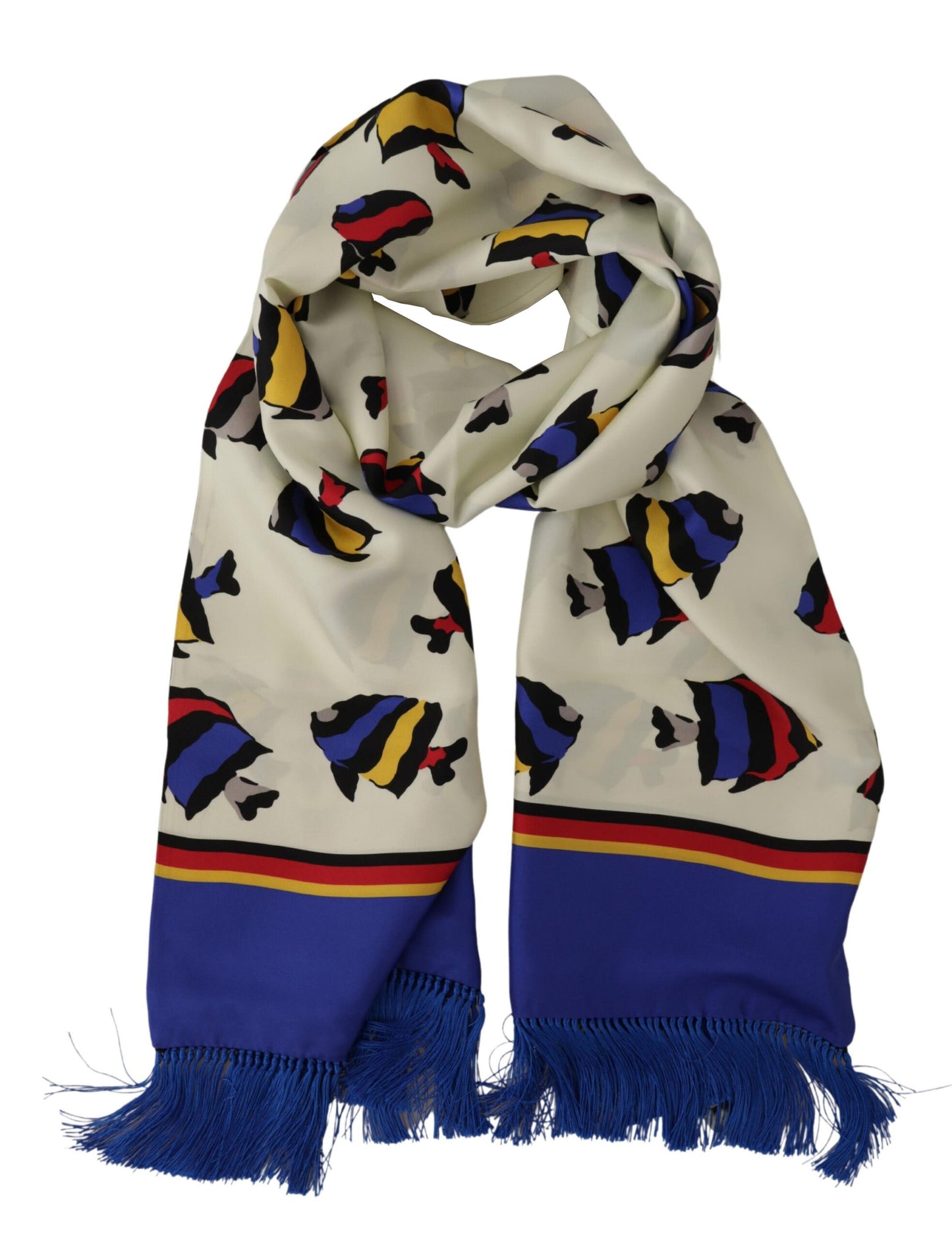 Dolce & Gabbana Multicolor Fish Printed Shawl Neck Wrap Fringe Scarf, , Dolce & Gabbana Dolce & Gabbana, Material: 100% Silk, Scarves - Men - Accessories -   Murillo Merchandise