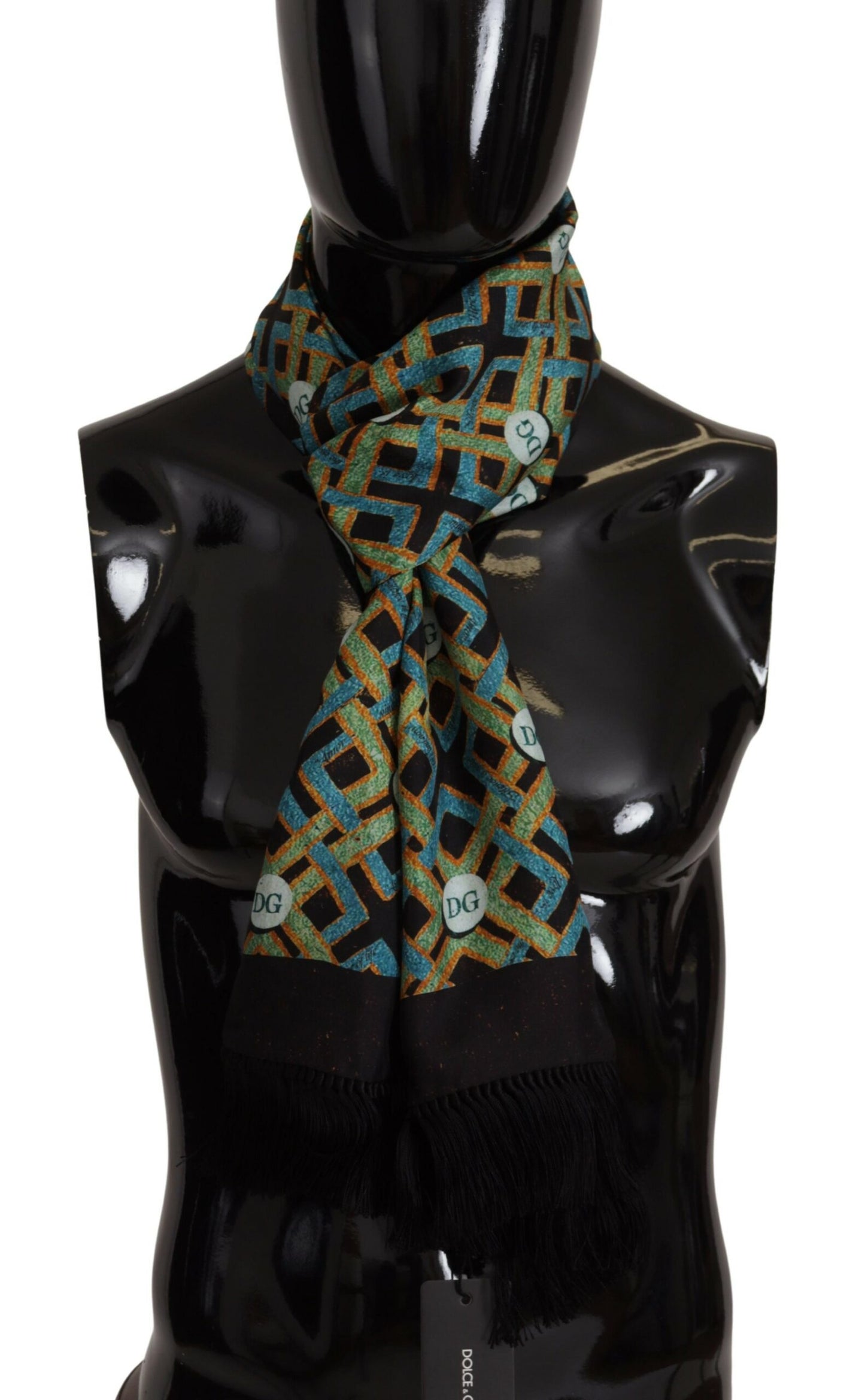 Dolce & Gabbana Multicolor DG Logo Shawl Warm Neck Wrap Fringe Scarf, , Dolce & Gabbana Dolce & Gabbana, Material: 100% Silk, Scarves - Men - Accessories -   Murillo Merchandise