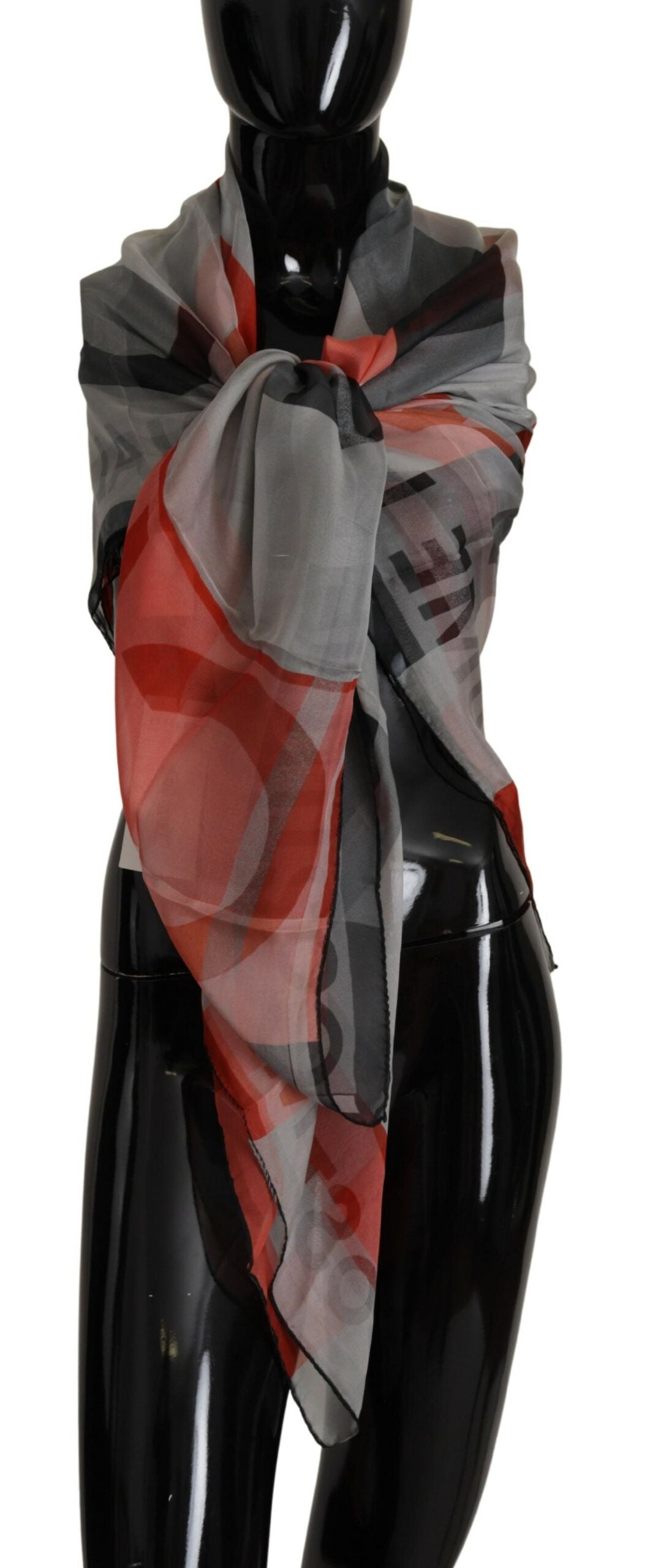 Costume National Gray Red Shawl Foulard Wrap  Scarf, , Costume National Costume National, Material: 100% Silk, Scarves - Women - Accessories -   Murillo Merchandise