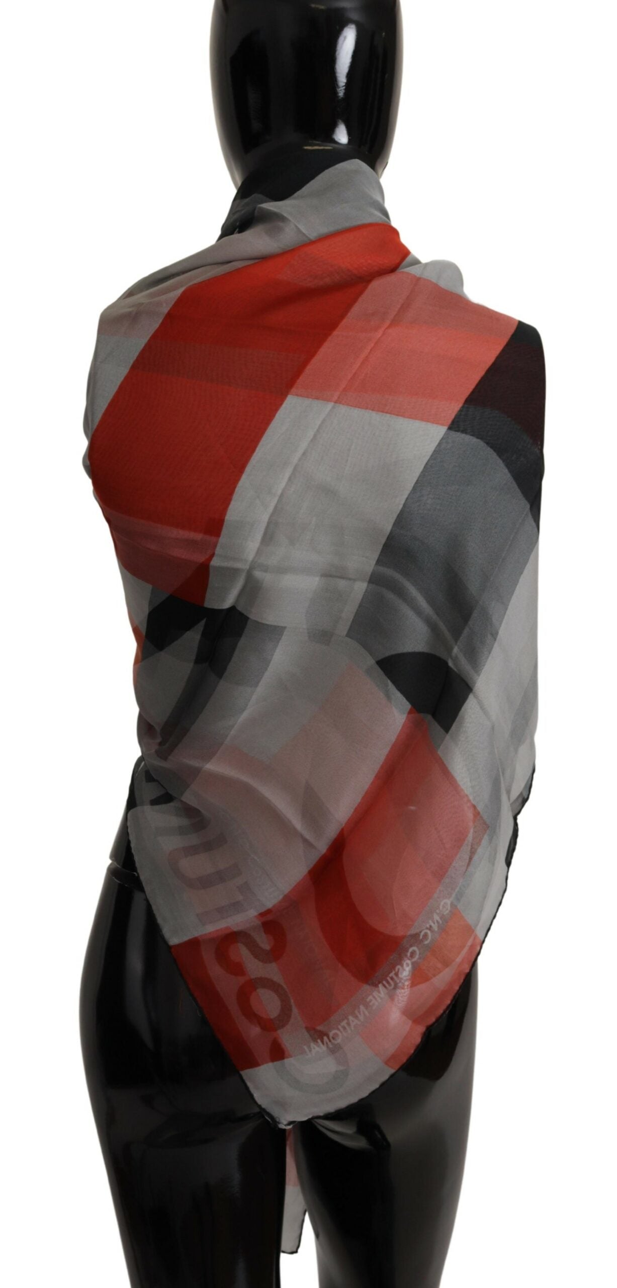 Costume National Gray Red Shawl Foulard Wrap  Scarf, , Costume National Costume National, Material: 100% Silk, Scarves - Women - Accessories -   Murillo Merchandise