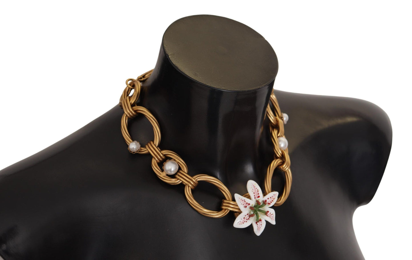 Dolce & Gabbana Elegant Gold Lilly Flower Pendant Necklace, , Dolce & Gabbana 25% Resin, 5% Glass, Dolce & Gabbana, Gold, Material: 70% Brass, Necklaces - Women - Jewelry -   Murillo Merchandise