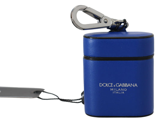 Dolce & Gabbana Elegant Blue Leather Airpods Case, , Dolce & Gabbana Blue, Dolce & Gabbana, Material: Leather, Other - Women - Accessories -   Murillo Merchandise