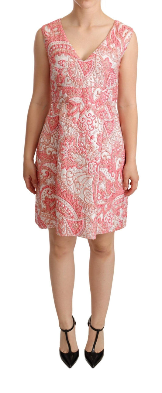 Dolce & Gabbana Pink Floral Jacquard Pleated Sheath Dress, , Dolce & Gabbana Dolce & Gabbana, Dresses - Women - Clothing, IT40|S, Pink -   Murillo Merchandise