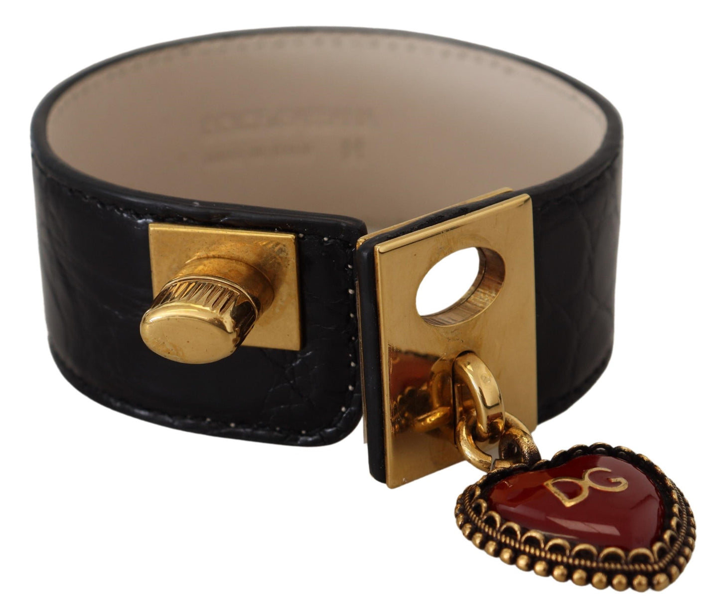 Dolce & Gabbana Elegant Black Leather Gold Detail Bracelet, , Dolce & Gabbana 10% Brass, 5% Steel, 70% Leather, Bracelets - Women - Jewelry, Dolce & Gabbana, Gold Black, Material: 15% Zama -   Murillo Merchandise