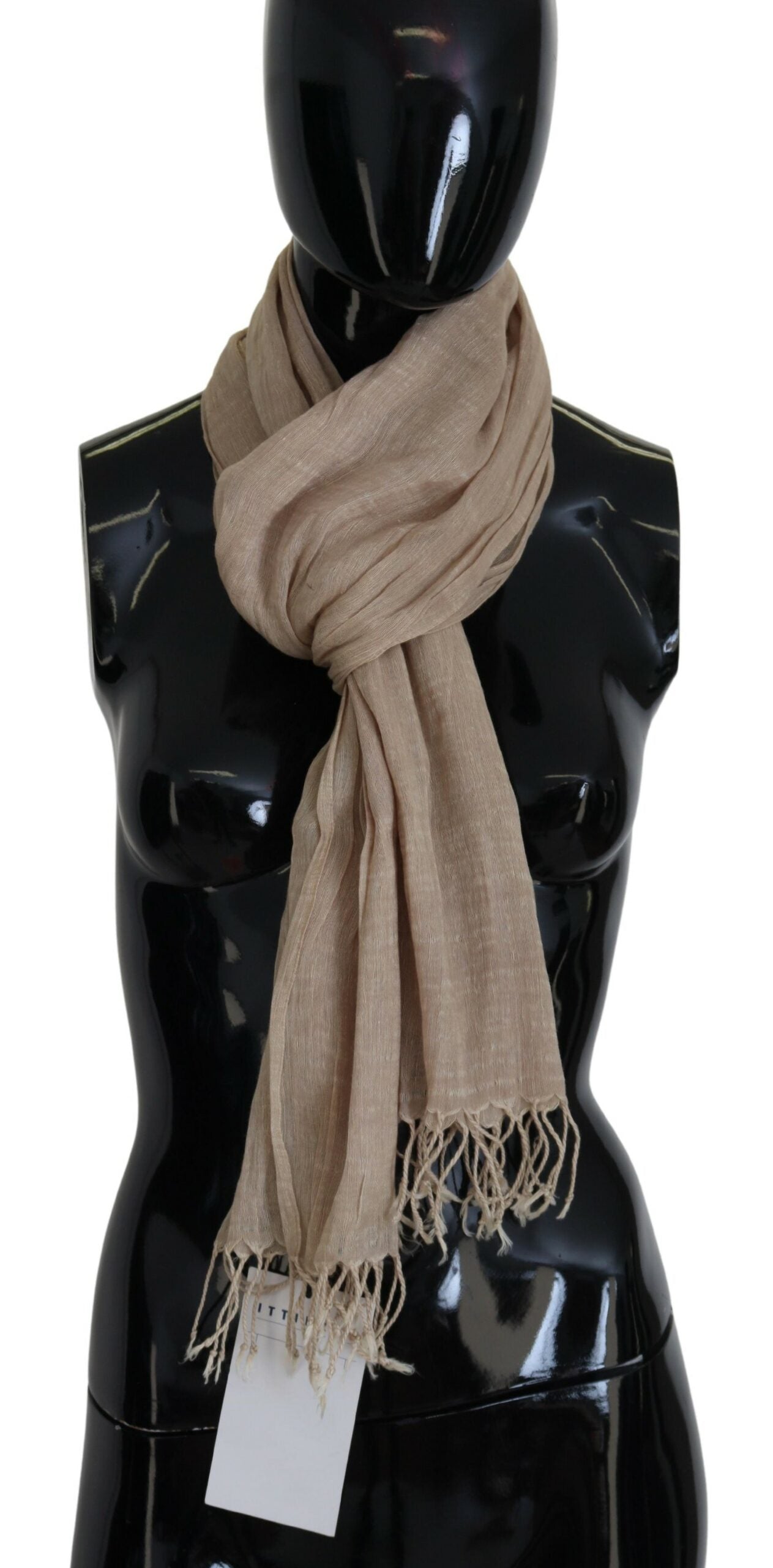 Costume National Beige Cotton Shawl Foulard Fringe Scarf, , Costume National Costume National, Material: 50% Cotton 50% Linen, Scarves - Women - Accessories -   Murillo Merchandise