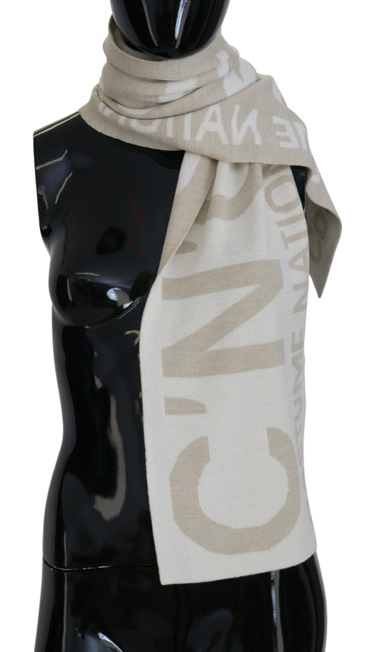 Costume National Beige White Logo Wrap Warmer Shawl Scarf, , Costume National Costume National, Material: 50% Acrylic 50% Wool, Scarves - Women - Accessories -   Murillo Merchandise