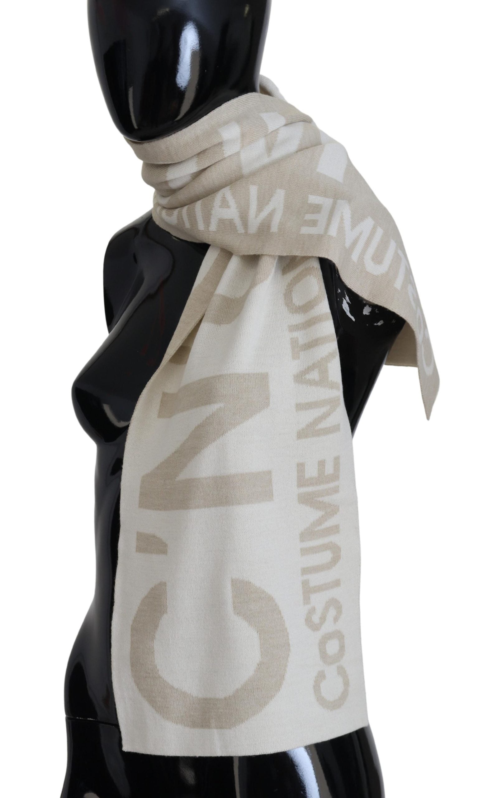 Costume National Beige White Logo Wrap Warmer Shawl Scarf, , Costume National Costume National, Material: 50% Acrylic 50% Wool, Scarves - Women - Accessories -   Murillo Merchandise