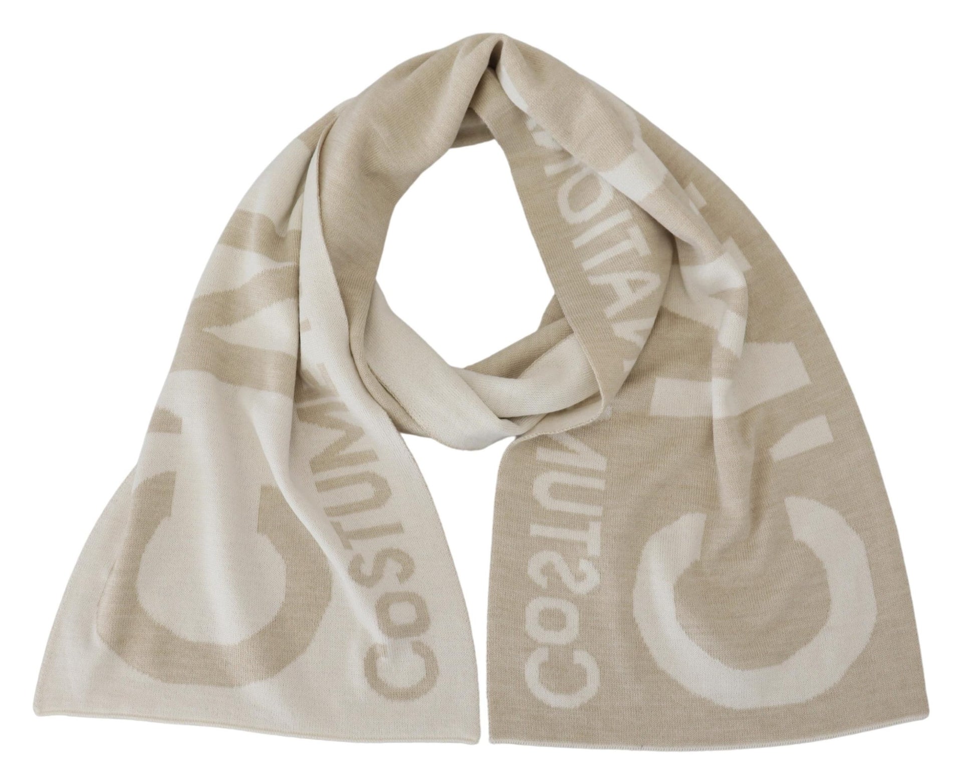 Costume National Beige White Logo Wrap Warmer Shawl Scarf, , Costume National Costume National, Material: 50% Acrylic 50% Wool, Scarves - Women - Accessories -   Murillo Merchandise