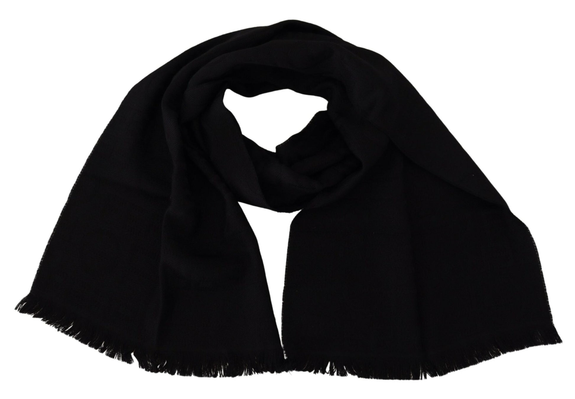 GF Ferre Black Wool Neck Wrap Shawl Fringes Scarf, , GF Ferre GF Ferre, Material: 100% Wool, Scarves - Women - Accessories -   Murillo Merchandise