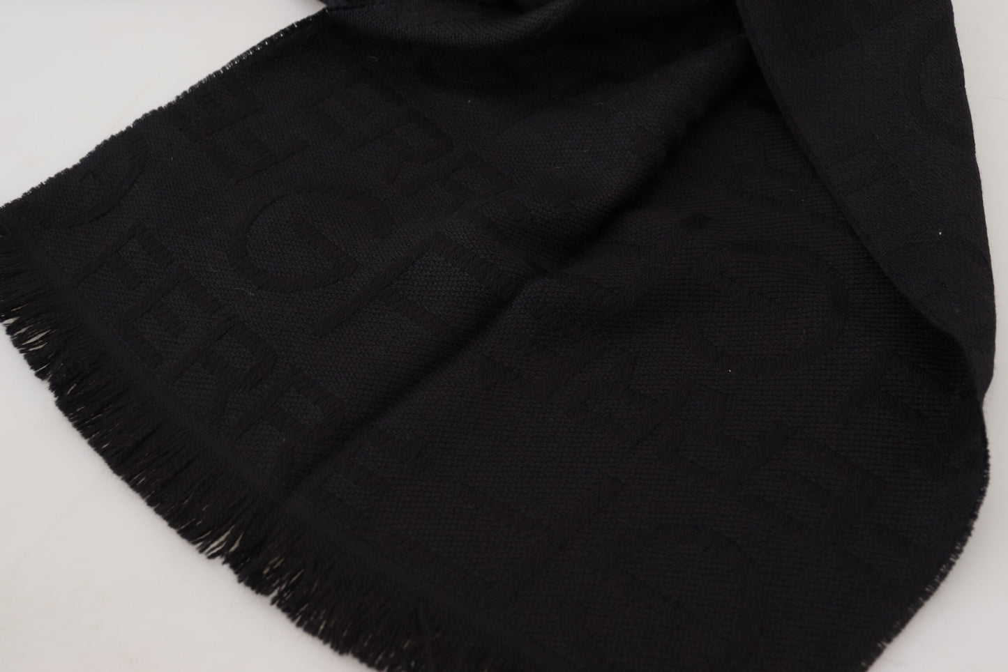 GF Ferre Black Wool Neck Wrap Shawl Fringes Scarf, , GF Ferre GF Ferre, Material: 100% Wool, Scarves - Women - Accessories -   Murillo Merchandise