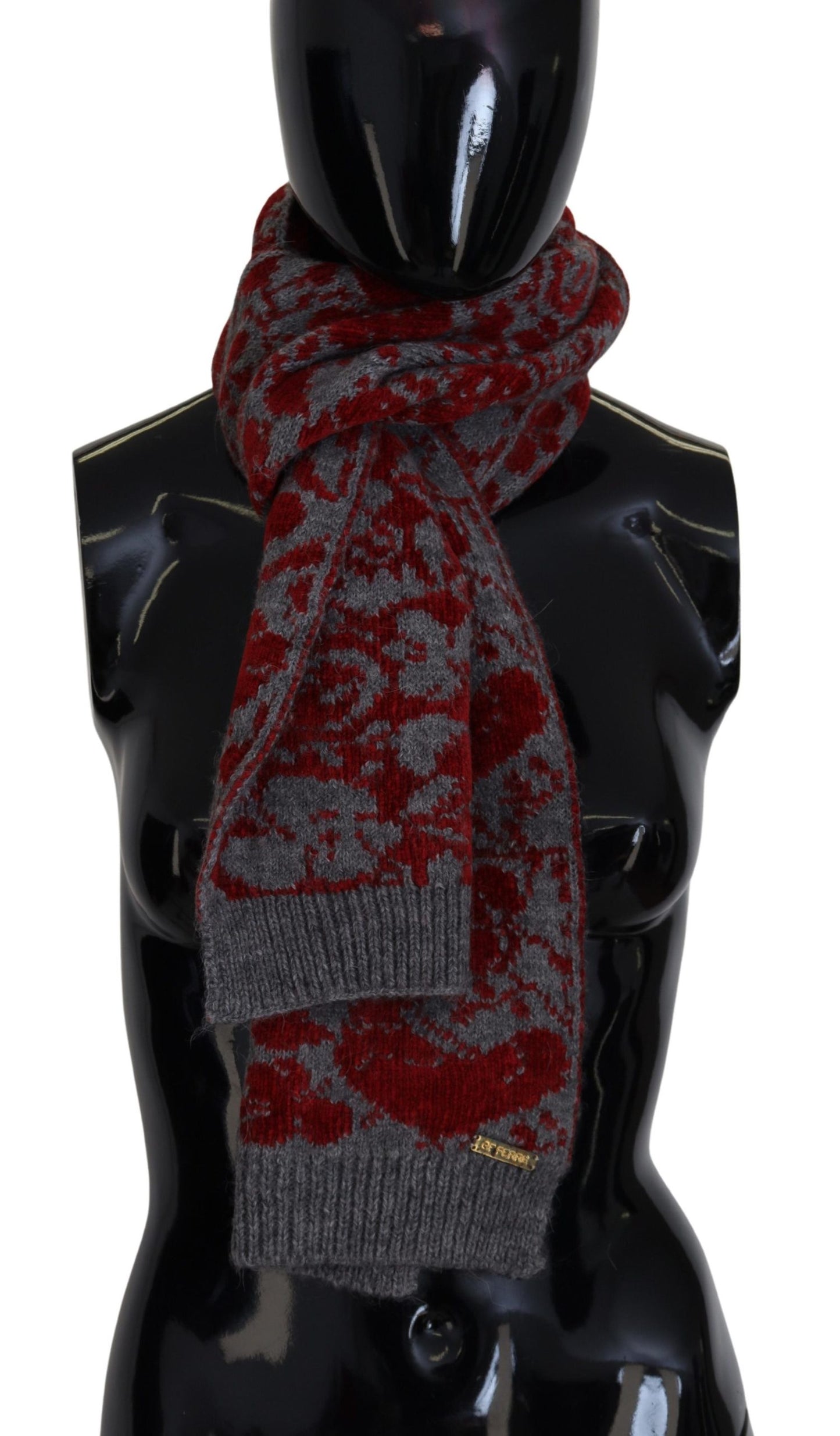 GF Ferre Red Grey Knitted Wrap Warmer Womens Shawl Scarf, , GF Ferre GF Ferre, Material: 100% cotton, Scarves - Women - Accessories -   Murillo Merchandise