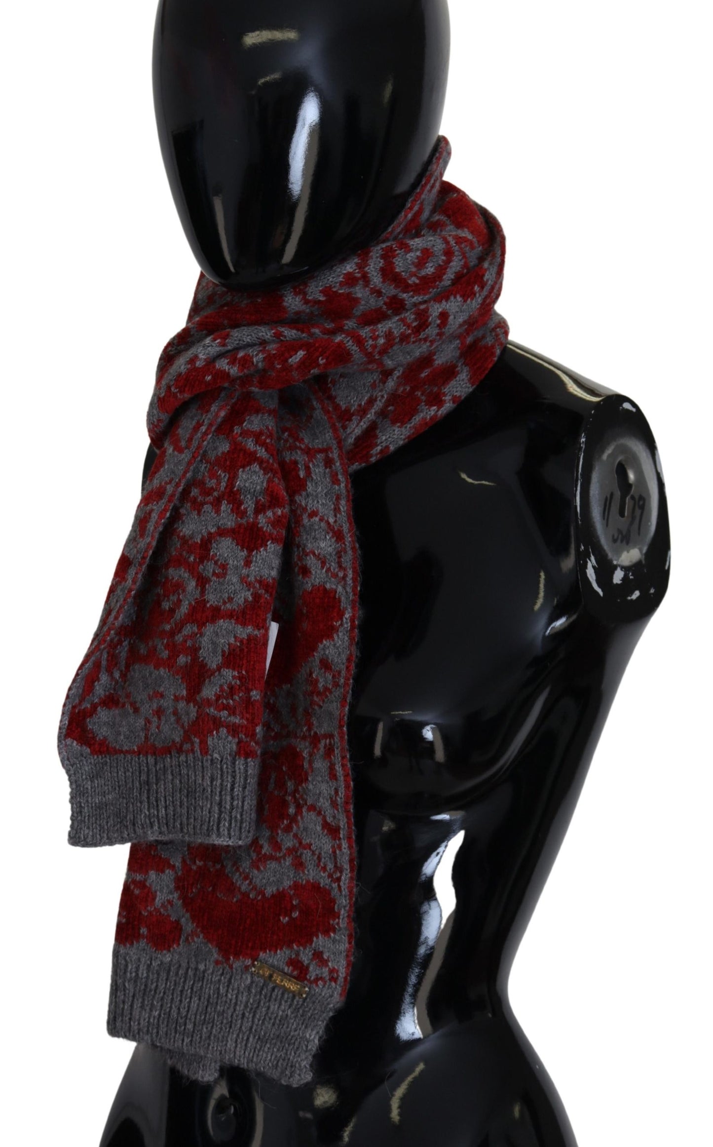 GF Ferre Red Grey Knitted Wrap Warmer Womens Shawl Scarf, , GF Ferre GF Ferre, Material: 100% cotton, Scarves - Women - Accessories -   Murillo Merchandise