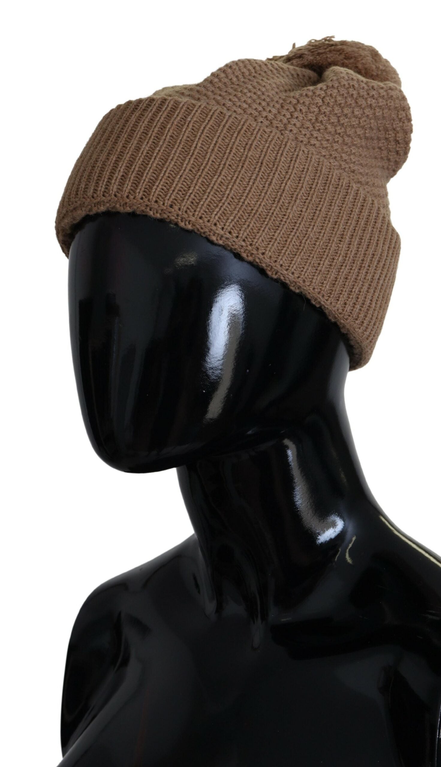 Dolce & Gabbana Elegant Camel Knit Beanie with Fur Accent, , Dolce & Gabbana Brown, Dolce & Gabbana, Hat - Women - Accessories, Material: 100% Camel -   Murillo Merchandise