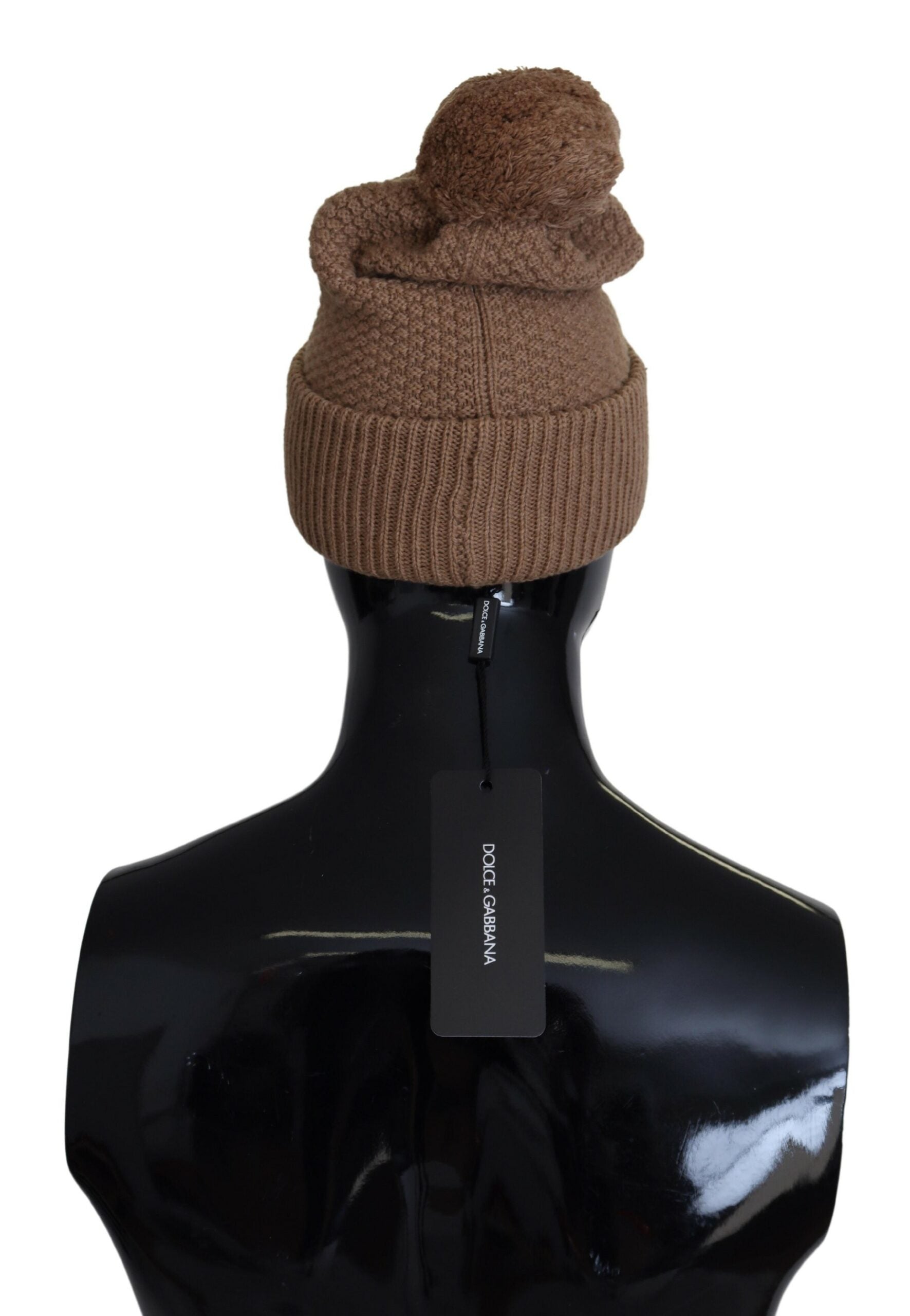 Dolce & Gabbana Elegant Camel Knit Beanie with Fur Accent, , Dolce & Gabbana Brown, Dolce & Gabbana, Hat - Women - Accessories, Material: 100% Camel -   Murillo Merchandise