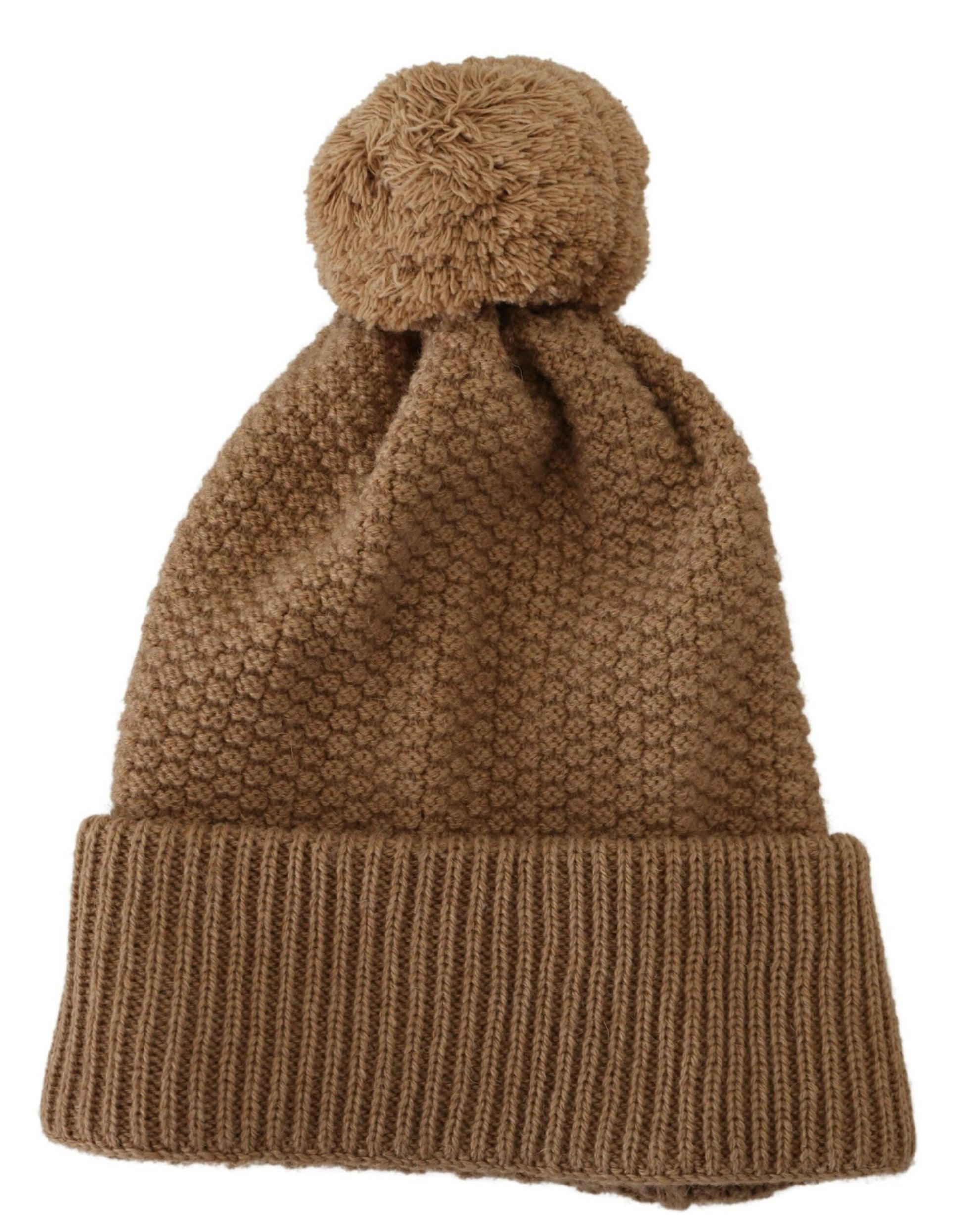 Dolce & Gabbana Elegant Camel Knit Beanie with Fur Accent, , Dolce & Gabbana Brown, Dolce & Gabbana, Hat - Women - Accessories, Material: 100% Camel -   Murillo Merchandise