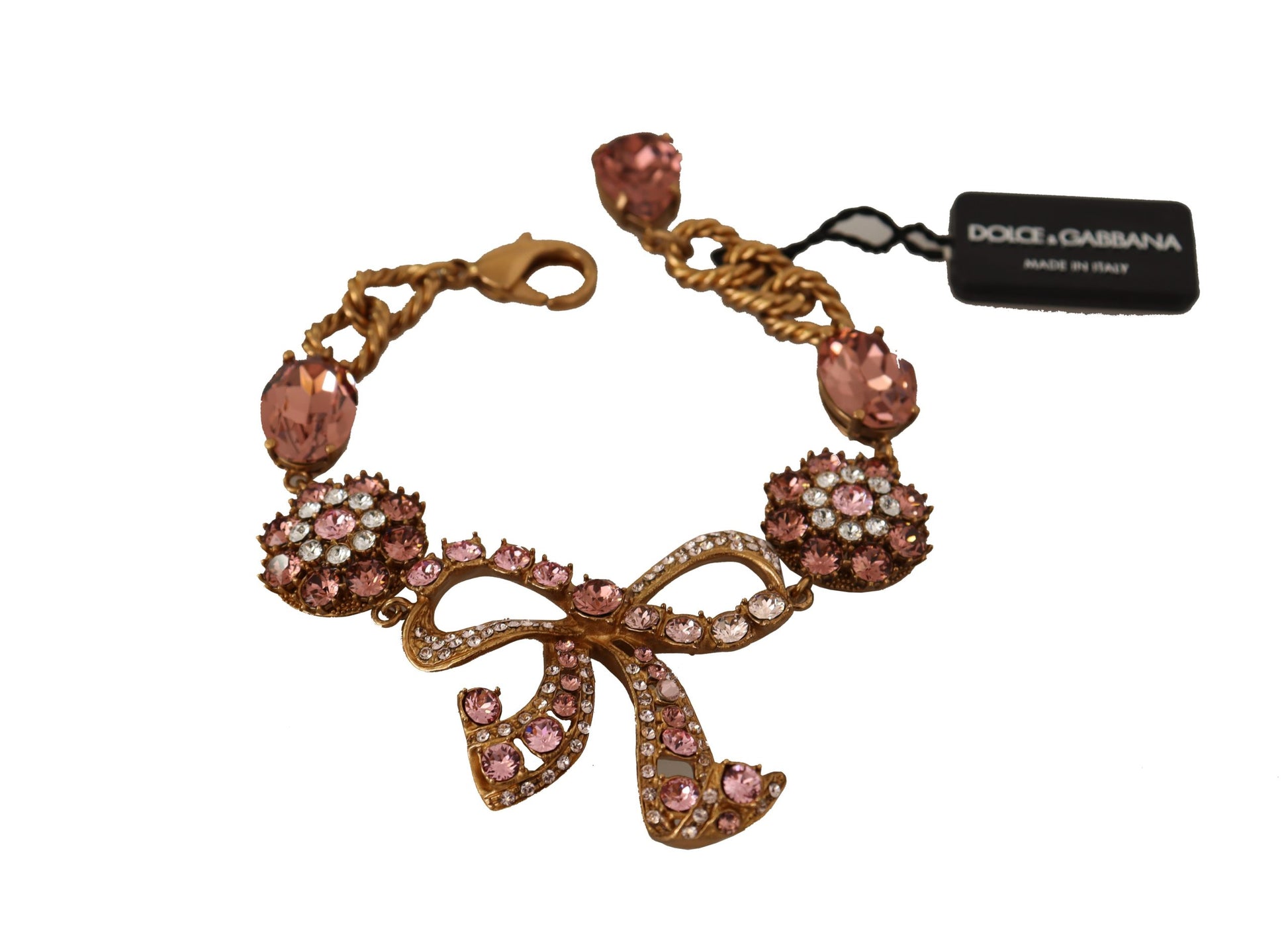 Dolce & Gabbana Elegant Crystal Charm Gold Bracelet, , Dolce & Gabbana 30% Glass, Bracelets - Women - Jewelry, Dolce & Gabbana, Gold, Material: 70% Real Brass -   Murillo Merchandise