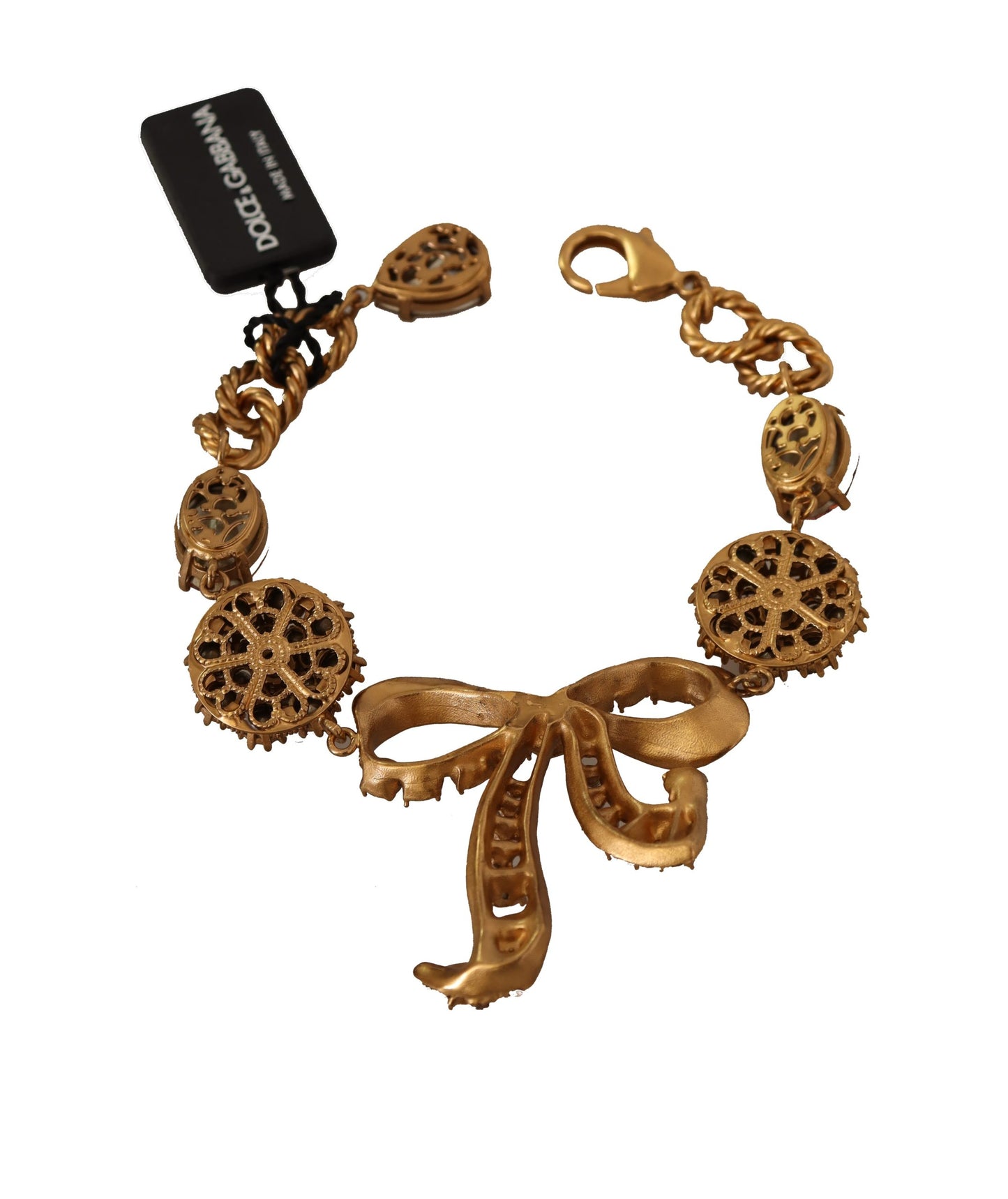 Dolce & Gabbana Elegant Crystal Charm Gold Bracelet, , Dolce & Gabbana 30% Glass, Bracelets - Women - Jewelry, Dolce & Gabbana, Gold, Material: 70% Real Brass -   Murillo Merchandise