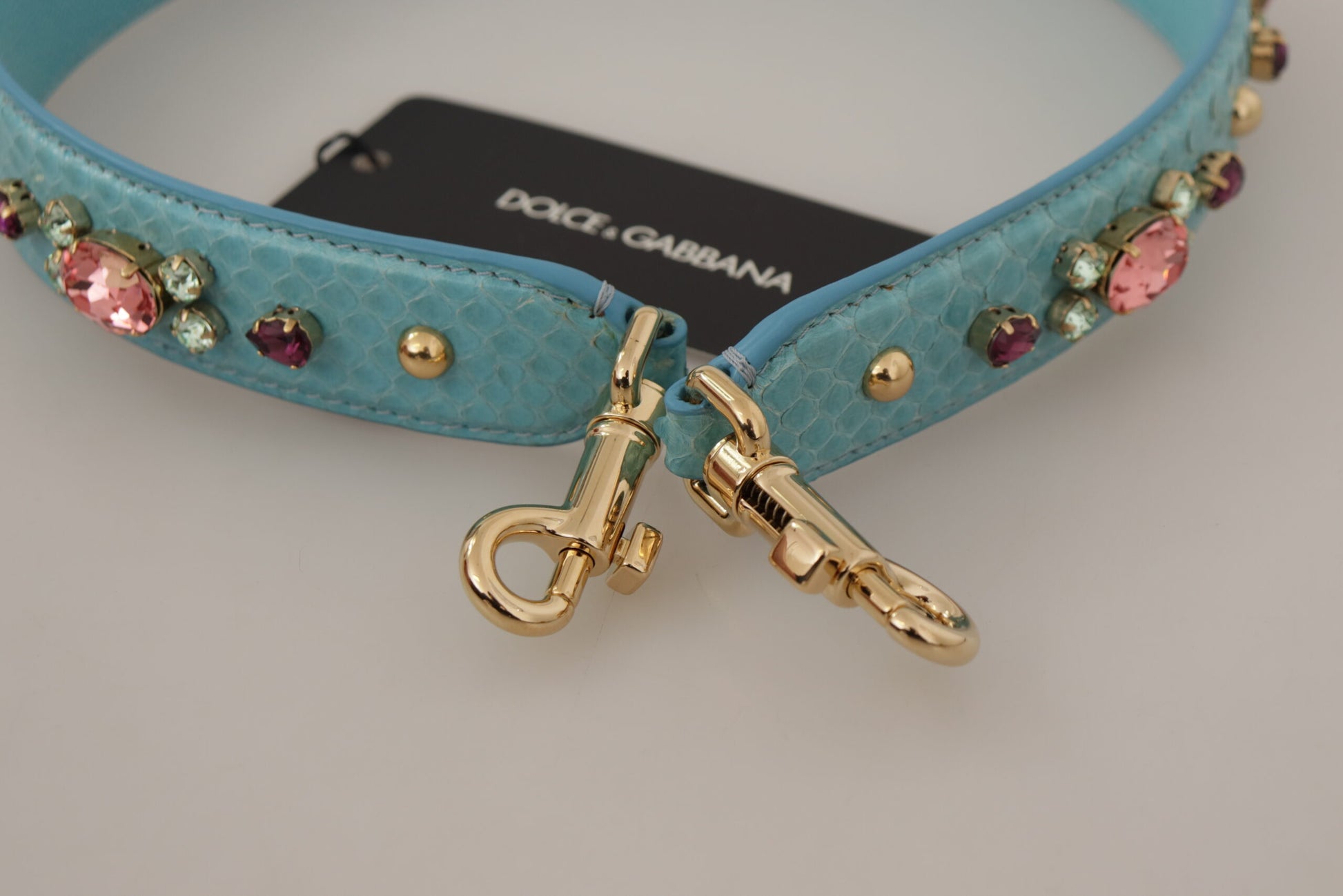 Dolce & Gabbana Elegant Blue Leather Bag Strap with Gold Accents, , Dolce & Gabbana Dolce & Gabbana, Leather Accessories - Women - Bags, Light Blue, Material: 100% Leather -   Murillo Merchandise