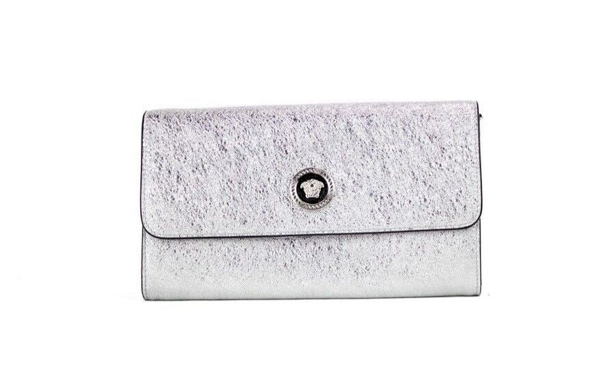 Versace Small Metallic Silver Lamb Leather Medusa Clutch Crossbody Wallet Bag, , Versace Versace, Wallets - Women - Bags -   Murillo Merchandise