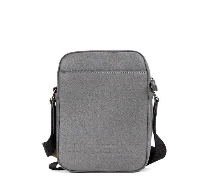 Burberry Thornton Small Grey Embossed Logo Grainy Leather Crossbody Handbag, , Burberry Burberry, Crossbody Bags - Women - Bags -   Murillo Merchandise