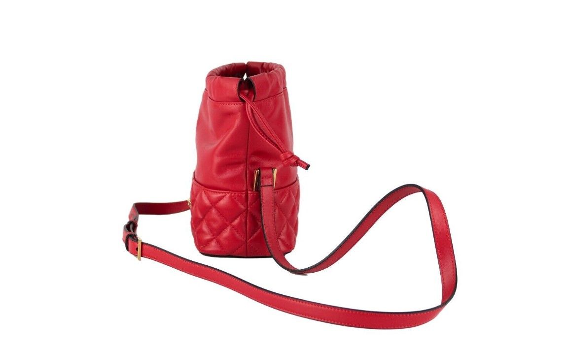 Versace Red Quilted Leather Drawstring Shoulder Bag Bucket Crossbody Handbag, , Versace Crossbody Bags - Women - Bags, Versace -   Murillo Merchandise