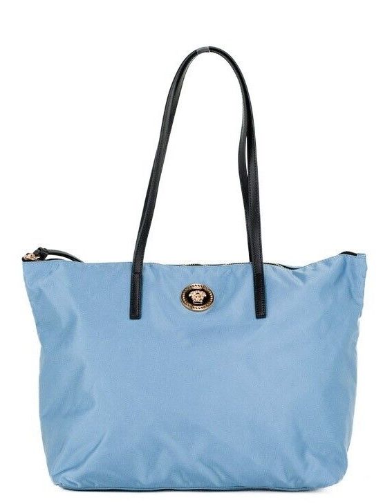 Versace Portuna Medusa Medium Cornflower Blue Nylon Leather Tote Bag Purse, , Versace Tote Bags - Women - Bags, Versace -   Murillo Merchandise