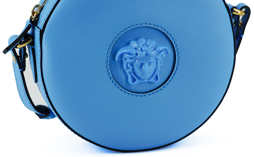 Versace Chic Blue Leather Round Shoulder Bag, , Versace Bags - Women - Bags, Crossbody Bags - Women - Bags, Shoulder Bags - Women - Bags, Versace -   Murillo Merchandise