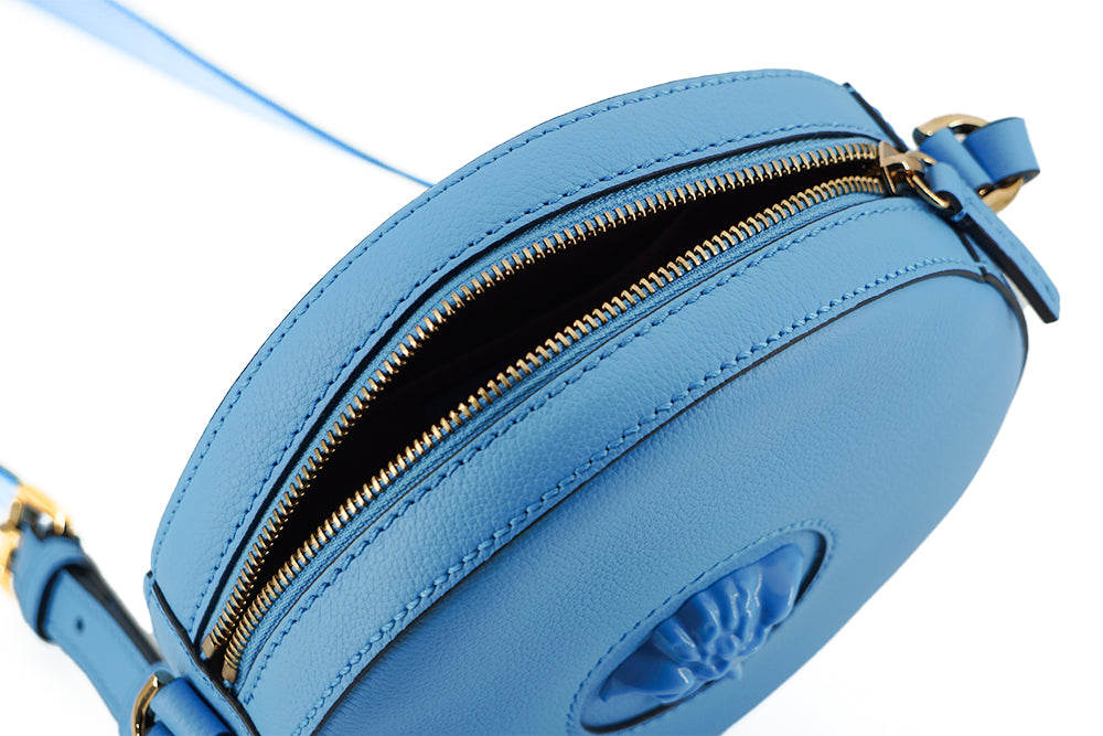 Versace Chic Blue Leather Round Shoulder Bag, , Versace Bags - Women - Bags, Crossbody Bags - Women - Bags, Shoulder Bags - Women - Bags, Versace -   Murillo Merchandise