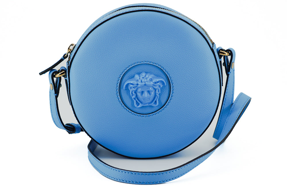 Versace Chic Blue Leather Round Shoulder Bag, , Versace Bags - Women - Bags, Crossbody Bags - Women - Bags, Shoulder Bags - Women - Bags, Versace -   Murillo Merchandise