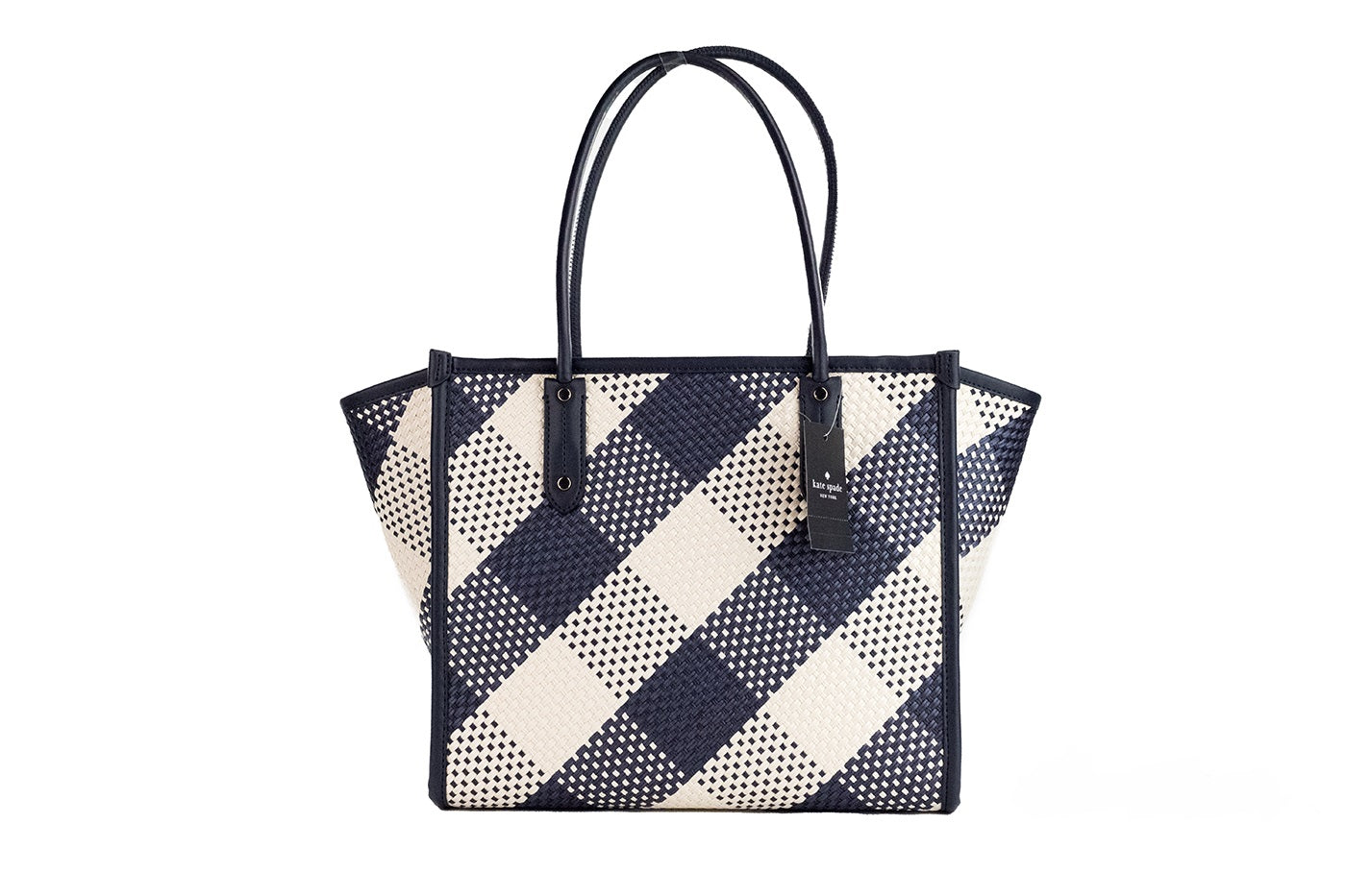 Kate Spade Ella Gingham Blazer Blue Oversized Woven Shoulder Tote Bag Purse, , Kate Spade Kate Spade, Shoulder Bags - Women - Bags, Tote Bags - Women - Bags -   Murillo Merchandise