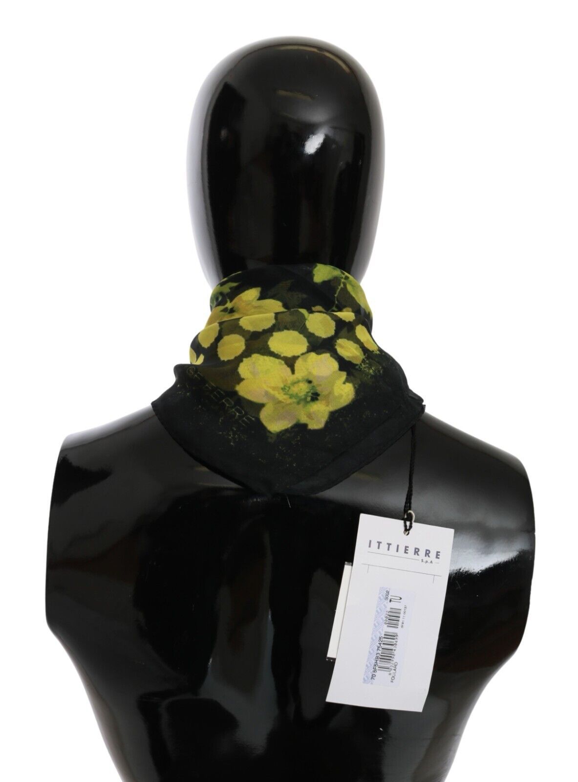 GF Ferre Black Yellow Floral Wrap Shawl Foulard Scarf, , GF Ferre Black, GF Ferre, Material: Silk, Scarves - Women - Accessories -   Murillo Merchandise