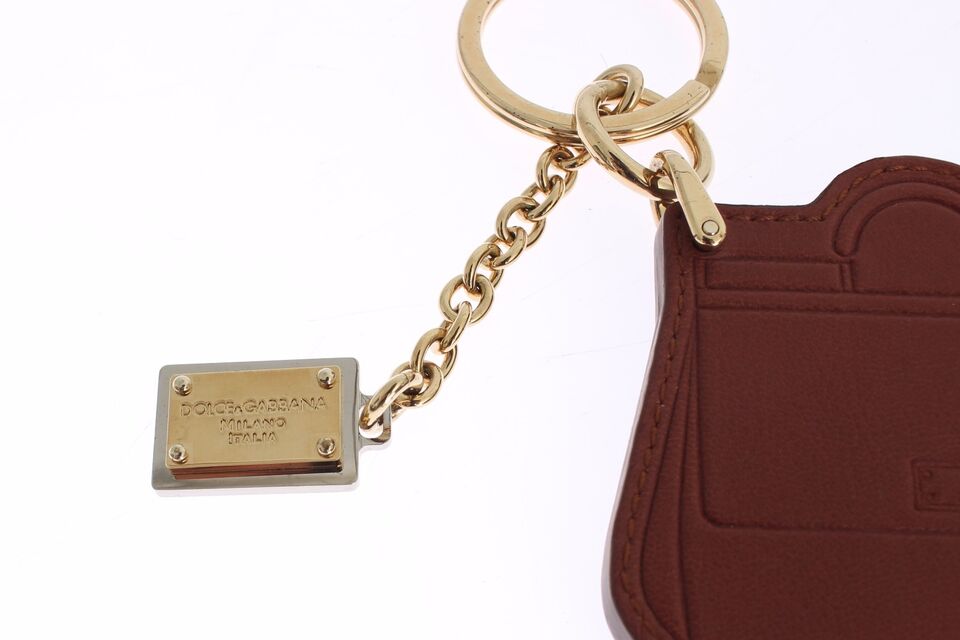 Dolce & Gabbana Elegant Brown Leather Keychain with Gold Detailing, , Dolce & Gabbana 70% Leather, Dolce & Gabbana, Keychains - Men - Accessories, Material: 30% Brass -   Murillo Merchandise