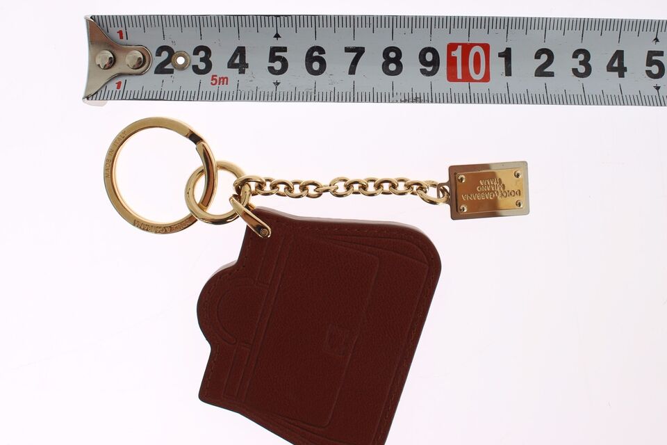 Dolce & Gabbana Elegant Brown Leather Keychain with Gold Detailing, , Dolce & Gabbana 70% Leather, Dolce & Gabbana, Keychains - Men - Accessories, Material: 30% Brass -   Murillo Merchandise