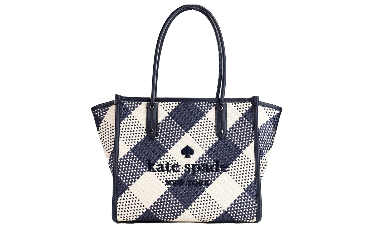 Kate Spade Ella Gingham Blazer Blue Oversized Woven Shoulder Tote Bag Purse, , Kate Spade Kate Spade, Shoulder Bags - Women - Bags, Tote Bags - Women - Bags -   Murillo Merchandise