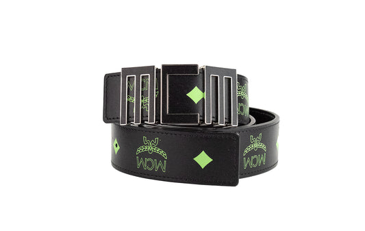 MCM Claus Mens Summer Green Smooth Visetos Logo Leather Numeric Buckle Belt, , MCM Belts - Men - Accessories, MCM -   Murillo Merchandise